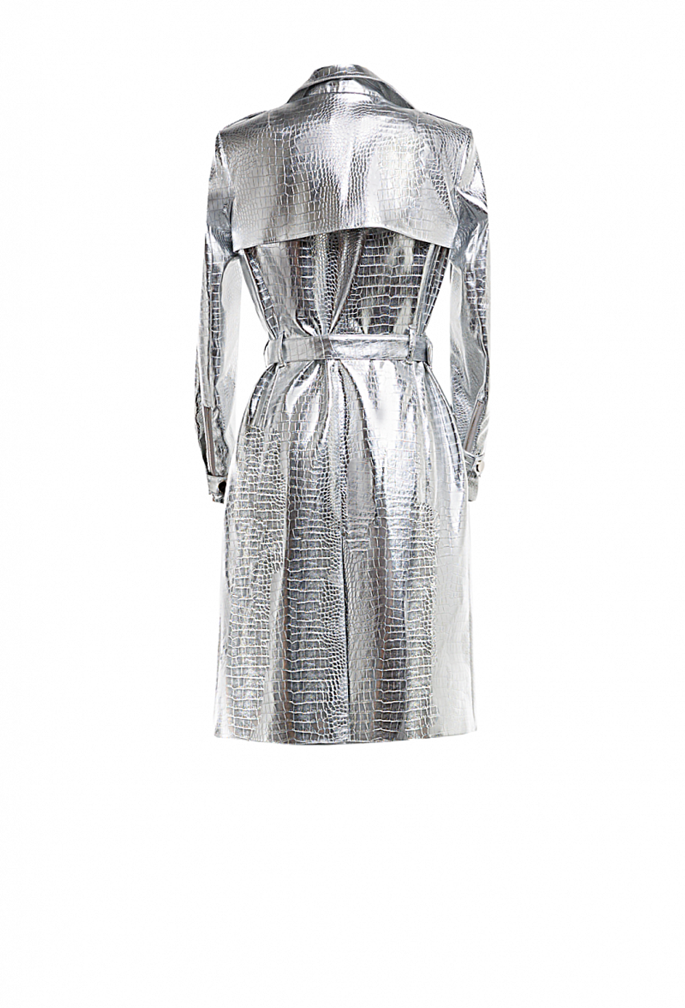 Плащ из серебристой экокожи 29-01-24 SS