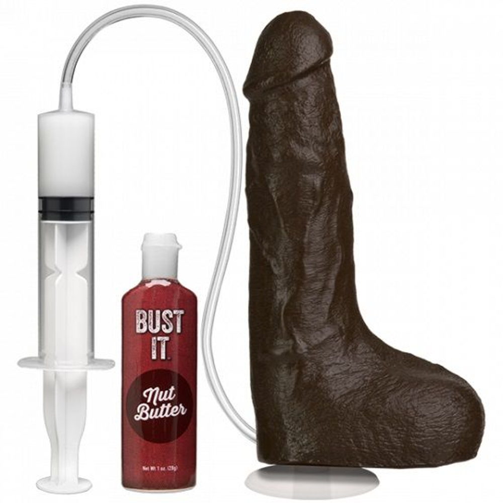Коричневый фаллоимитатор с имитацией семяизвержением Bust It Squirting Realistic Cock - 23,36 см. (Цвет: коричневый)