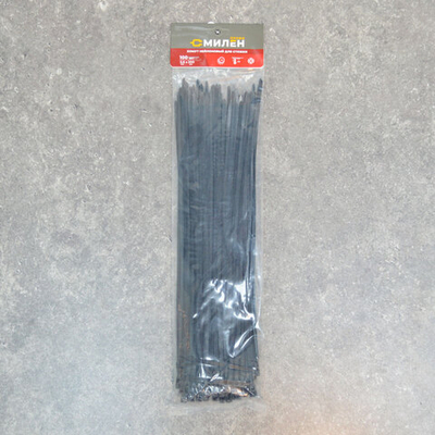Хомут-стяжка 100шт 3,6*300мм черный, нейлон, "Милен"