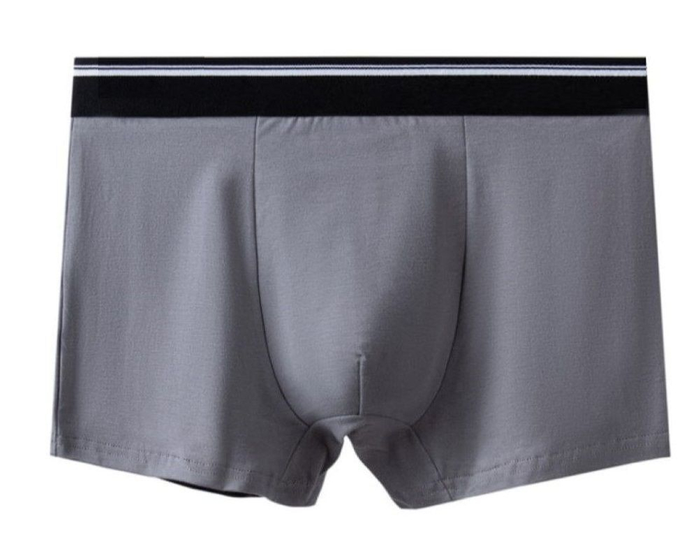 Мужские однотонные трусы-боксеры с резинкой в полоску (Размер: M) (Цвет: темно-серый)