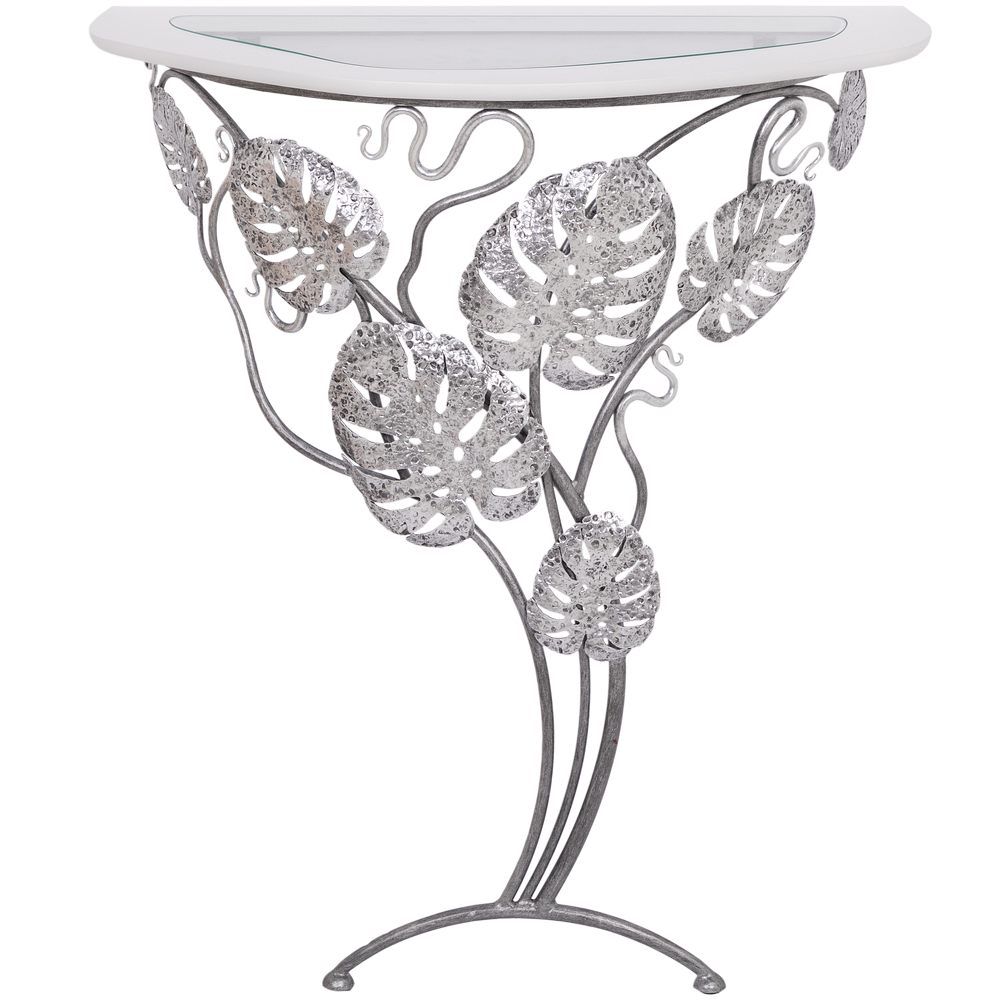 Консоль Monstera Deliciosa Wood (Монстера) Айс Античное серебро