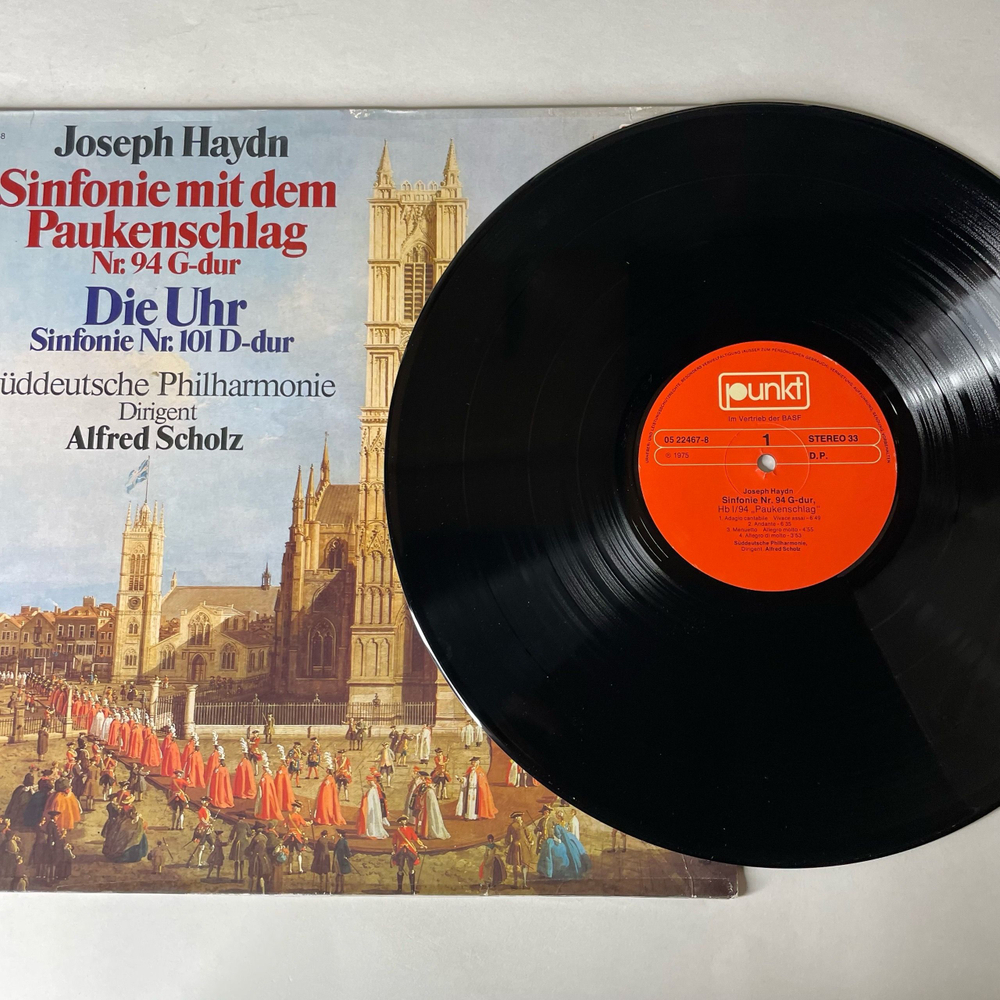 Винтажная виниловая пластинка LP Joseph Haydn Йозеф Гайдн, Suddeutsche Philharmonie, Alfred Scholz, Sinfonie Mit Dem Paukenschlag, Die Uhr (Германия 1975)