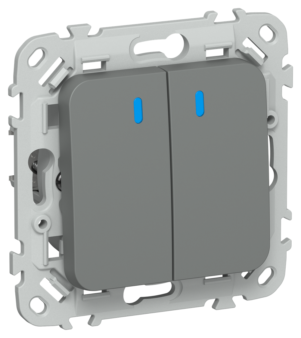 FLITE Выключатель 2-клавишный проходной с индикацией 10А ВС62-1-1-ФлМА мокрый асфальт IEK