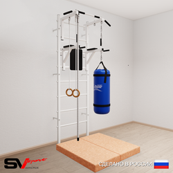 Шведская стенка Sv Sport усиленная 6747 (Турник стандарт/Брусья/Канат/Кольца/Цепь/Мешок 30кг/Мат 1м)