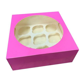 Коробка на 9 капкейков, розовая ForGenika