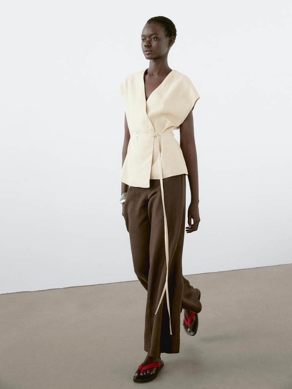 Massimo Dutti Жилет из 100% льна, каменный