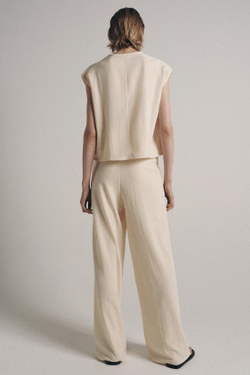 ZARA БРЮКИ ПРЯМОГО КРОЯ В СТИЛЕ РУСТИК, ЭКРЮ