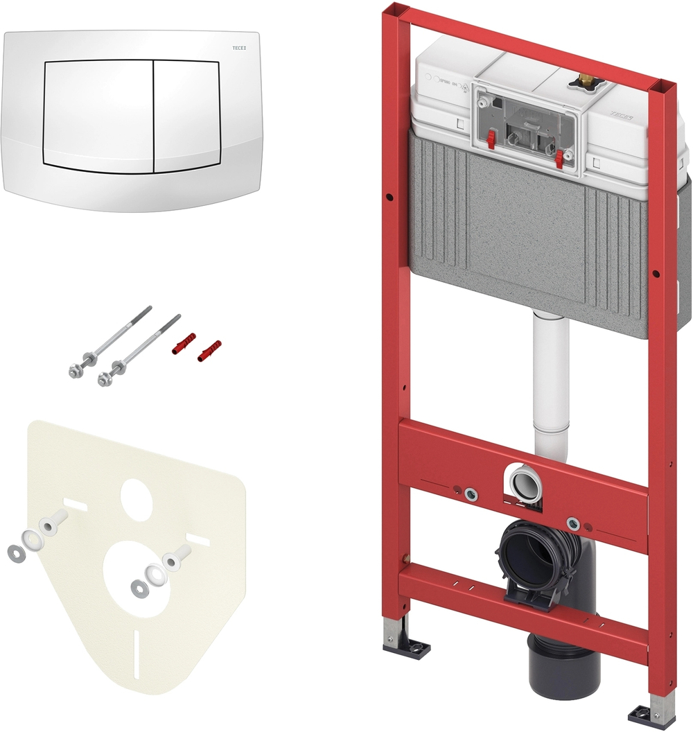 Инсталляция для подвесного унитаза TECE Base 2.0 с белой панелью смыва ТЕСЕambia