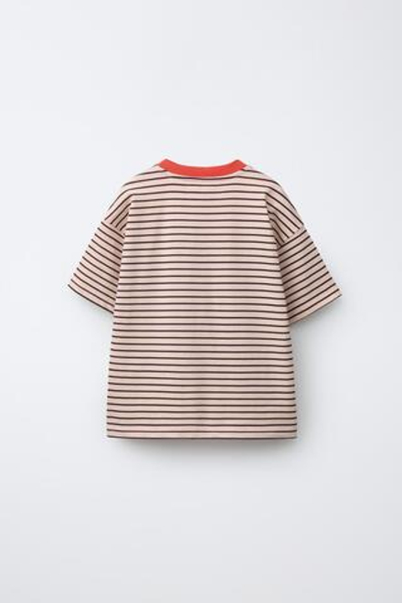 ZARA ФУТБОЛКА В КОНТРАСТНУЮ ПОЛОСКУ, РОЗОВЫЙ