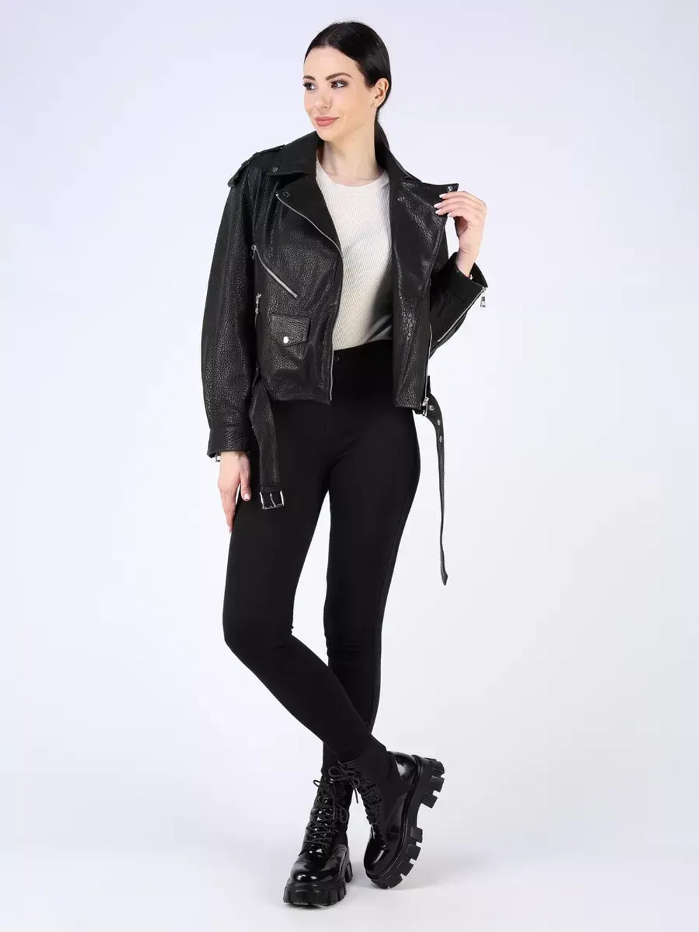 Кожаная куртка демисезонная косуха оверсайз