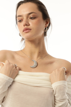 Серьги-полумесяц с цирконами, серебро