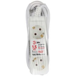 Удлинитель электрический ЭРА U-3e-1,5m-3x1,5 с заземлением 3 розетки 1,5м ПВС 3x1,5мм2 16А | Бытовые удлинители