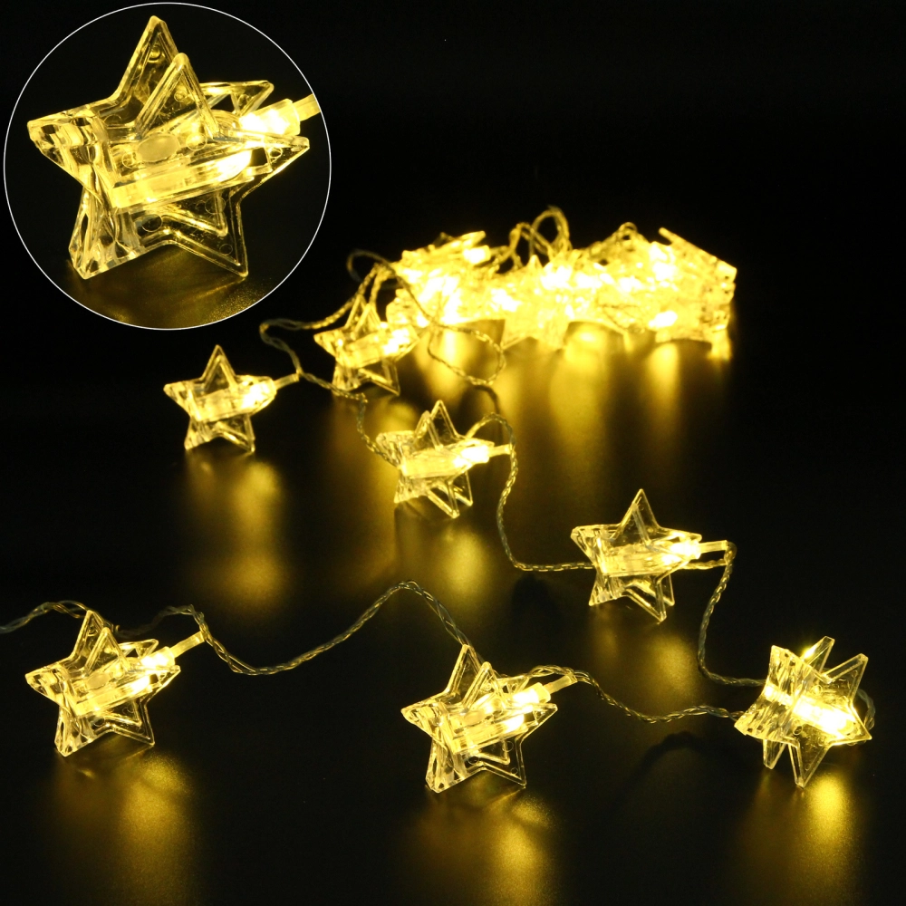Гирлянда для дома 4,0 м 20 ламп LED с насадками ЗВЕЗДА Прищепка, прозрач.провод, Теплый белый