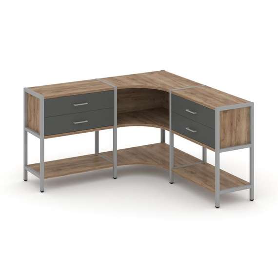 Shelf System Трехсекционный угловой стеллаж двухярусный с ящиками SN.STMU-231 Дуб Табак/Антрацит/Мет