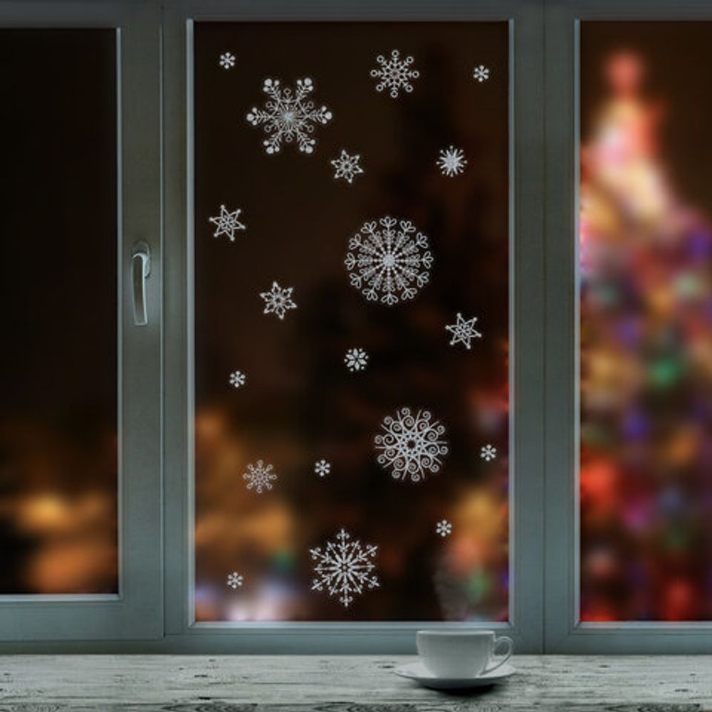 Украшение для окон и стекла ЗОЛОТАЯ СКАЗКА "Снежинки объемные 2", 30х38 см, ПВХ, 591259