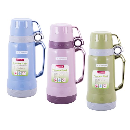 Термос 1000 мл. со стеклянной колбой Kamille KM-2023 пластиковый (2 чашки)