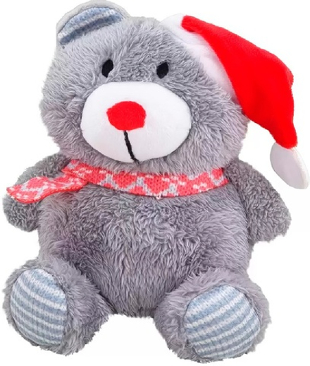 Nobby Игрушка Медведь новогодний для собак, мягкая, серая, 20 см