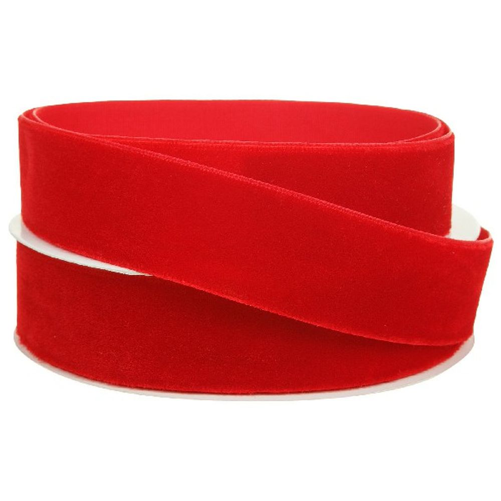Лента декоративная (бархат) 25ммx10ярд (Красный)