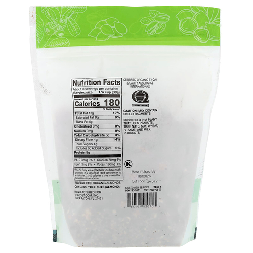 Vitacost, Certified Organic Almonds, Raw, 8 oz (227 g)