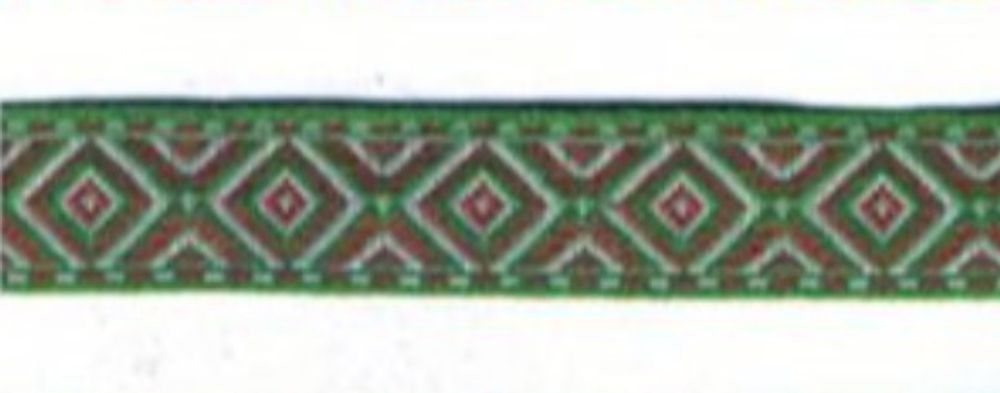 Тесьма жаккард, 9370, ш. 1,8 см, зелёный с белым