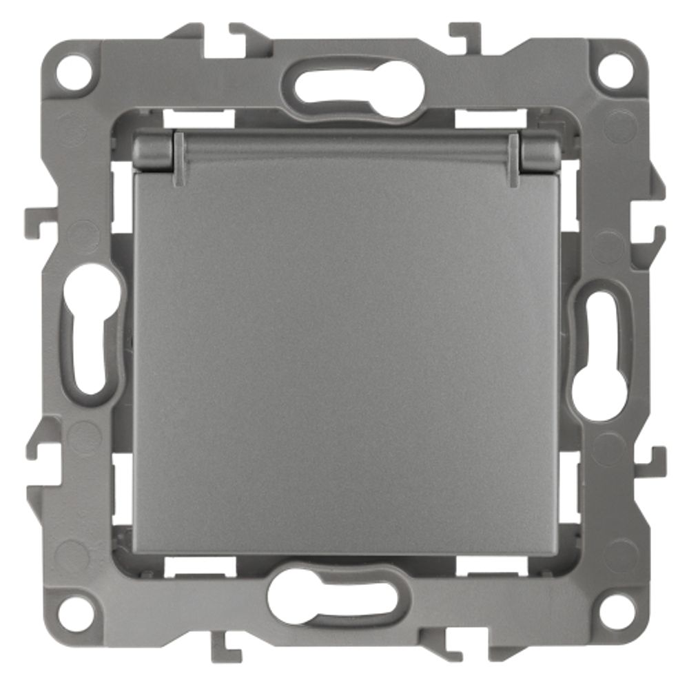 12-2103-12 ЭРА Розетка 2P+E Schuko со шторками с крышкой, 16A-250В, IP20, Эра12, графит | Эра 12 Графит