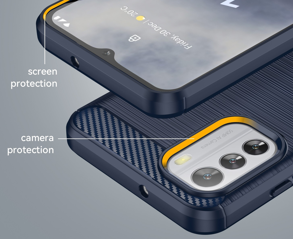 Мягкий чехол синего цвета в стиле карбон для смартфона Nokia G60 5G, серии Carbon от Caseport