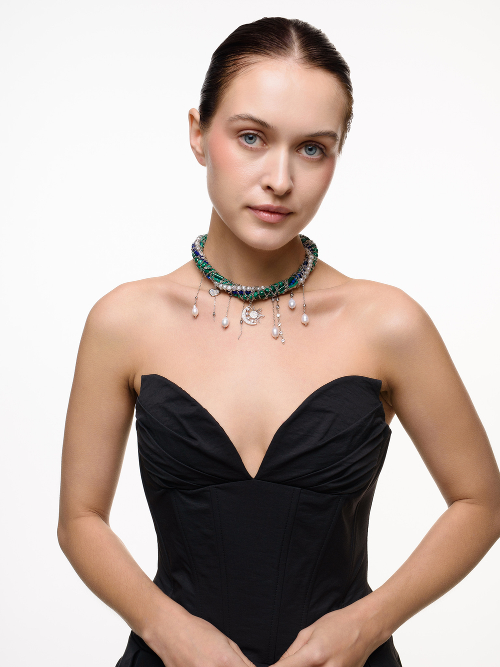 Колье "Sun And Moon" из малахита и лазурита Silver