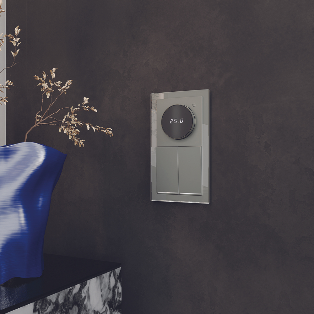 Выключатель встраиваемый VOLTUM S70 двухклавишный с подсветкой 10А, (титан)