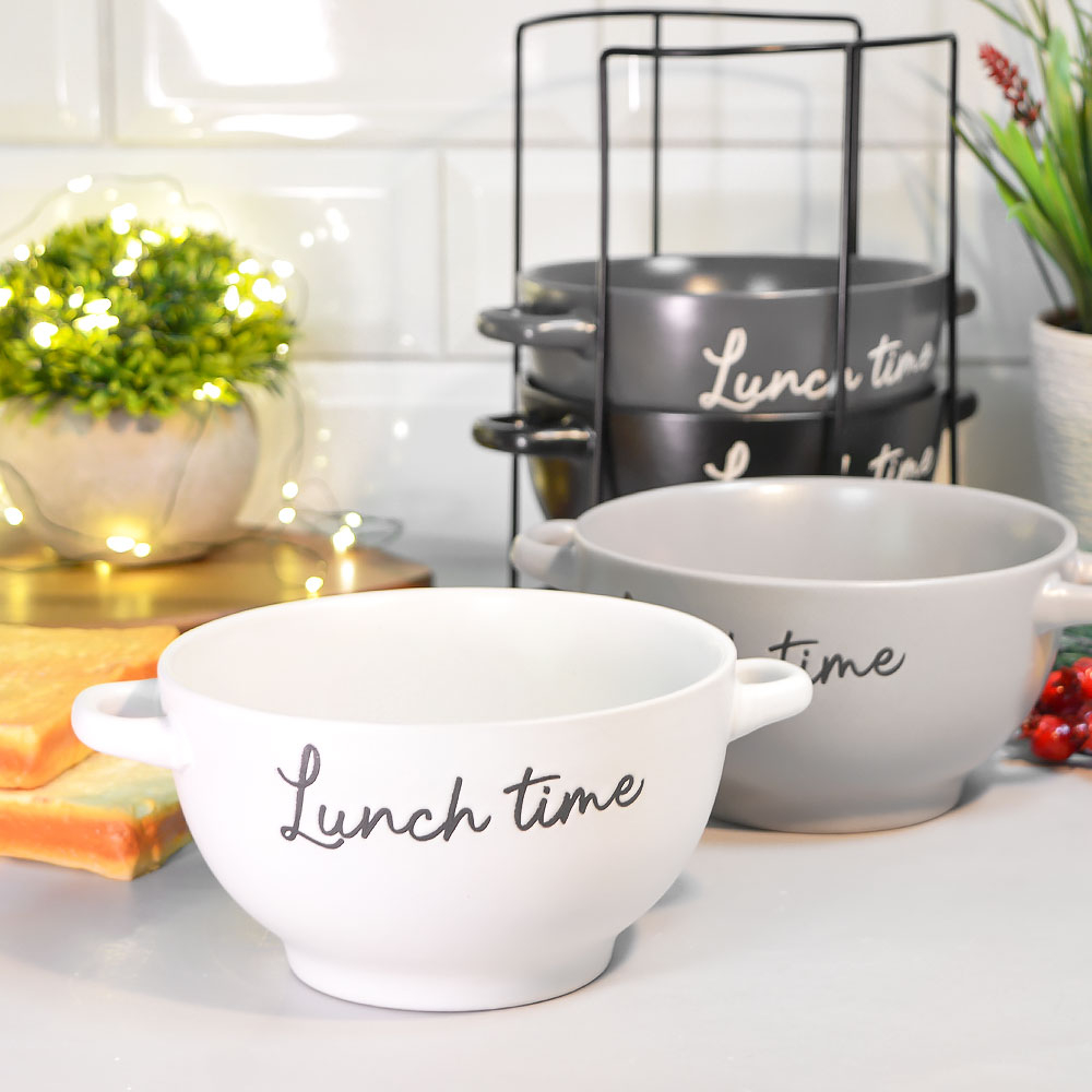 Набор бульонниц 4 предмета 650мл на подставке "Время ланча"