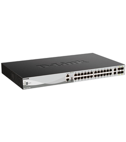 D-Link PROJ Managed L3 Stackable Switch 24x1000Base-T, 2x10GBase-T, 4x10GBase-X SFP+, Surge 6KV, CLI, 1000Base-T Management, RJ45 Console, USB, RPS, Dying Gasp