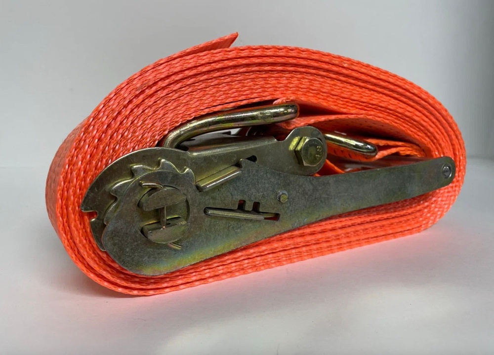 5Т-10М / Ремень стяжной для крепления груза, стяжка, 5 тонн, длина 10 метров, с крючками, оранжевый, TG (1 шт. / комплект)
