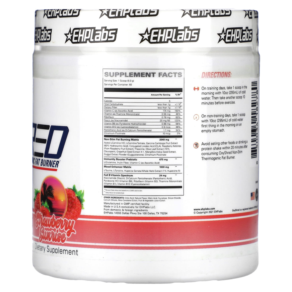 EHPlabs, OxyShred Non-Stim, термогенный сжигатель жира, со вкусом клубники, 302 г (10,6 унции)