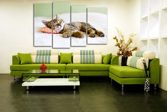 Модульная картина "Кошка спит на подушке"