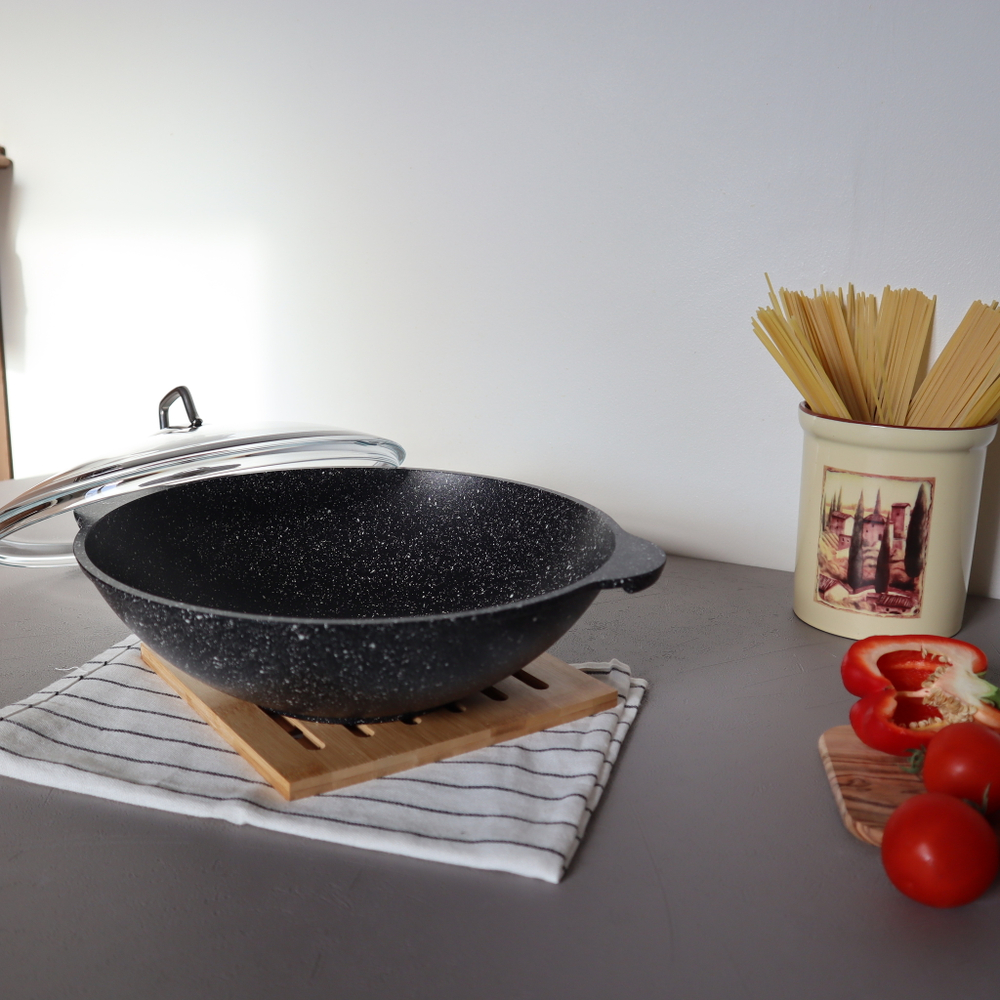 Сковородка Вок, d28 "Granito" с жаропрочной крышкой