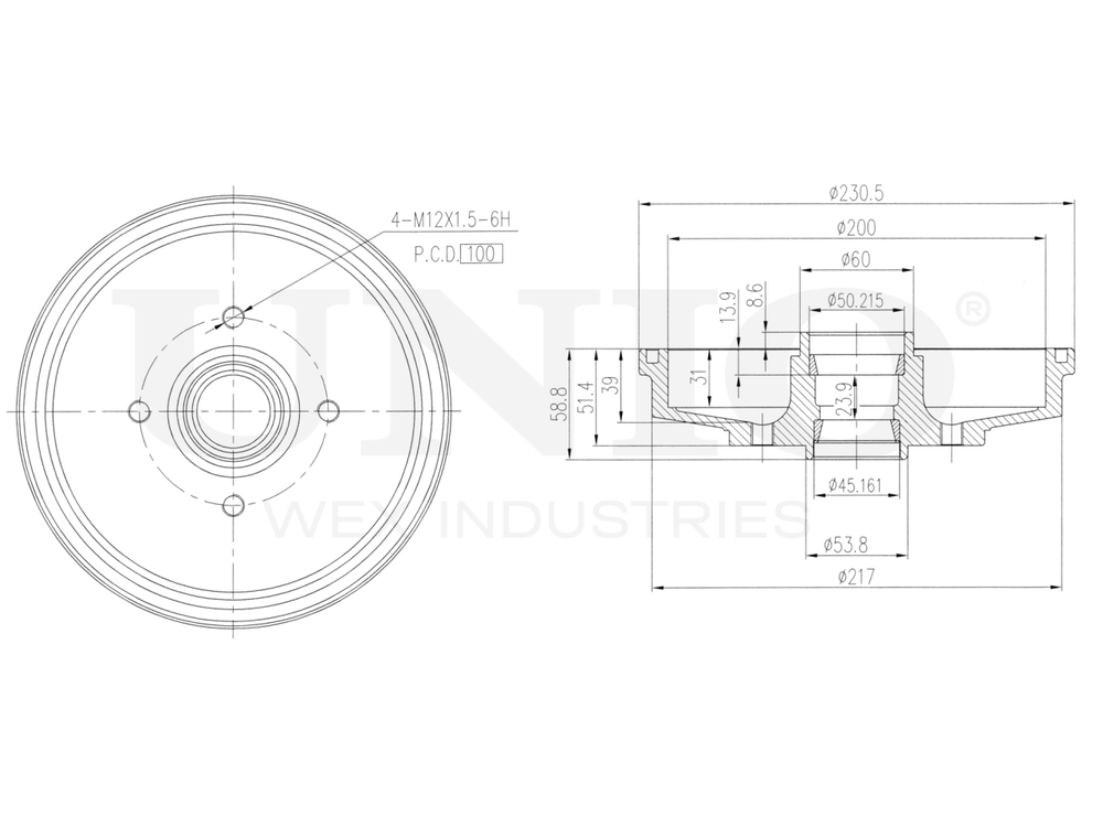 Барабан тормозной задний UNIO BRD-10055