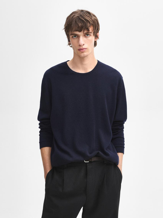 Massimo Dutti Кашемировый тонкий свитер, темно-синий