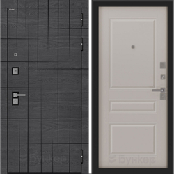 Входная металлическая дверь Бункер BN-09 Дуб майдера горизонт с черной патиной/ ФЛ- 711 Капучино 853-2 (темно-белый матовый, без текстуры)