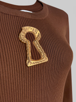 Платье 7026 однотонное в рубчик с металлической вставкой