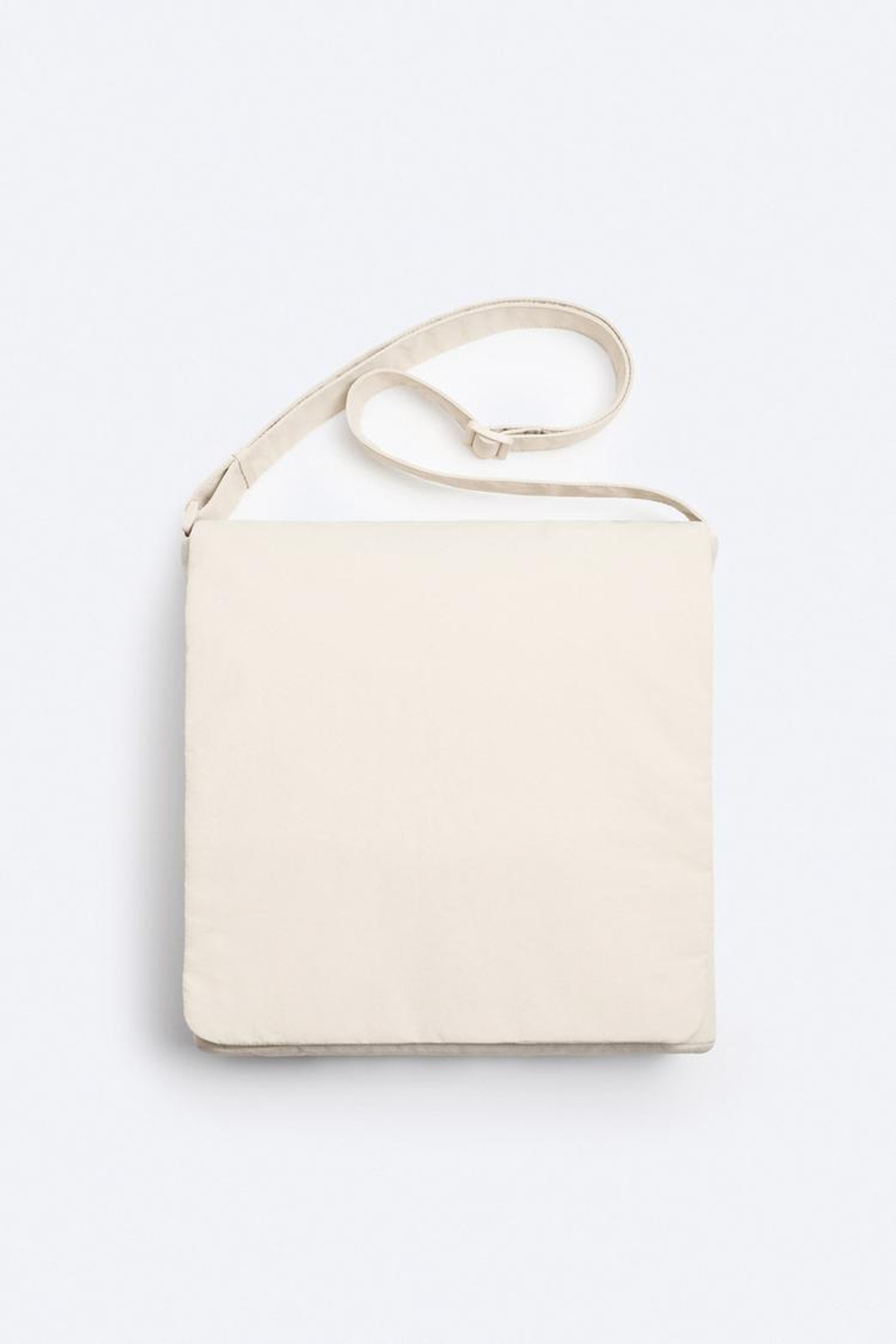 ZARA БОЛЬШАЯ СУМКА ИЗ НЕЙЛОНА С КЛАПАНОМ, КОСТЯНОЙ БЕЛЫЙ