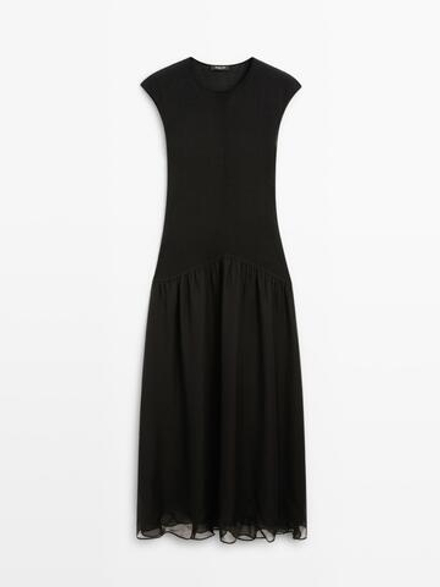 Massimo Dutti Длинное платье с контрастной отделкой, черный