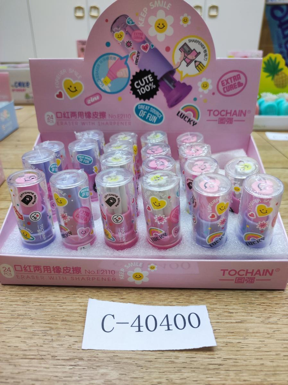 Ластик+точилка "Помадка", 3 вида микс, С-40400