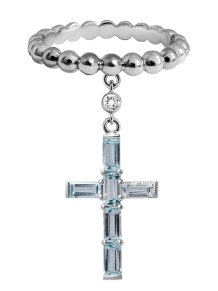 Кольцо из серебра "Крестик" с топазами