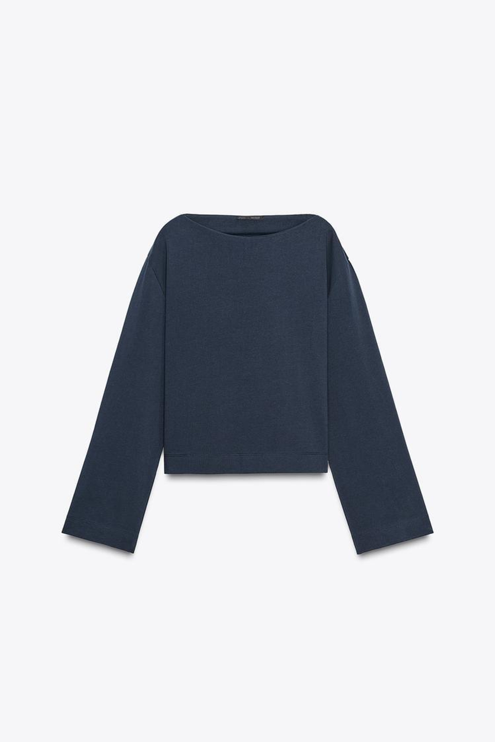 ZARA ФУТБОЛКА С ВЫРЕЗОМ «ЛОДОЧКА», МОРСКОЙ СИНИЙ