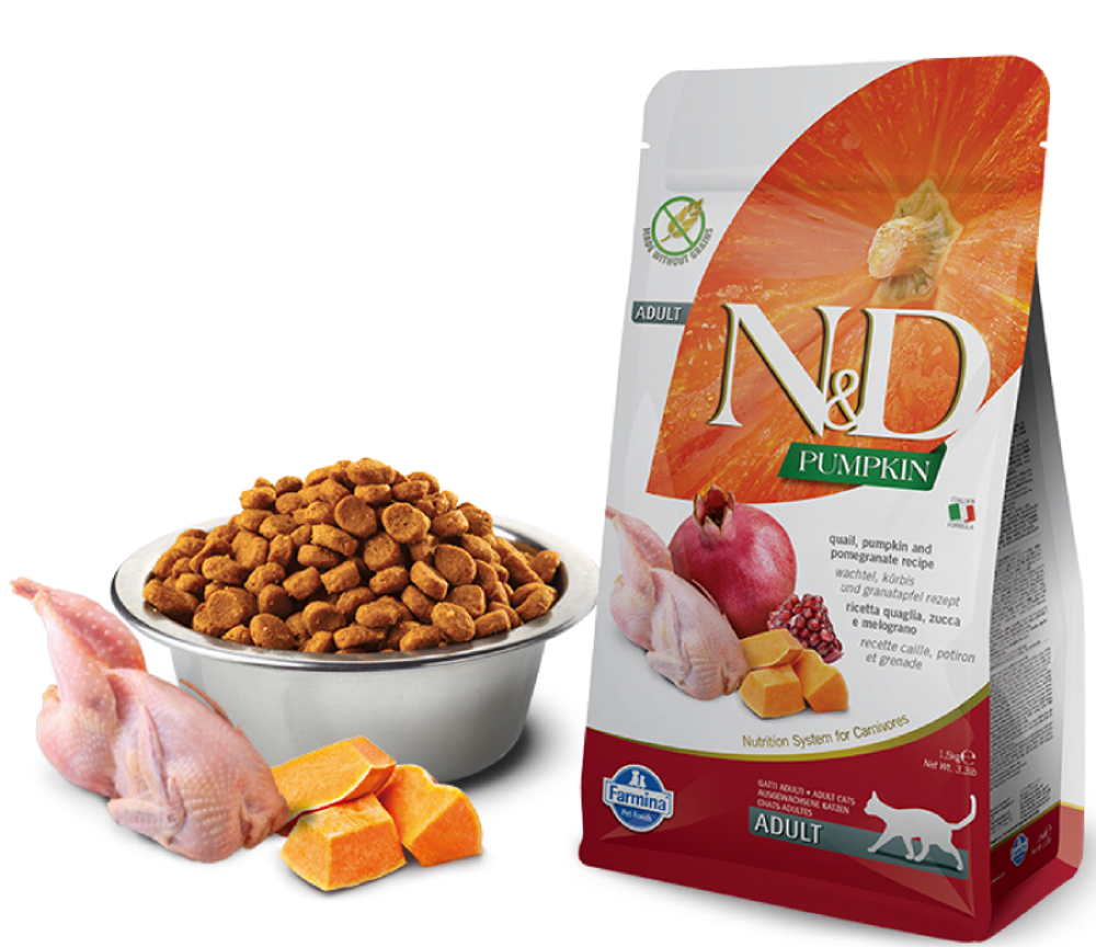 Сухой корм FARMINA N&D Pumpkin для взрослых кошек с перепелом, гранатом и тыквой - 0,3 кг