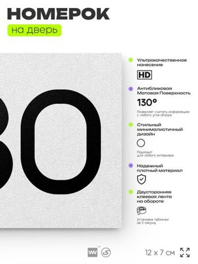 Номер на дверь 680, табличка на дверь для офиса, квартиры, кабинета, аудитории, склада, белая 120х70 мм, Айдентика Технолоджи