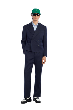 ZARA X BENITO ANTONIO КОСТЮМНЫЕ БРЮКИ-КЛЕШ В ТОНКУЮ ПОЛОСКУ, ТЕМНО-СИНИЙ