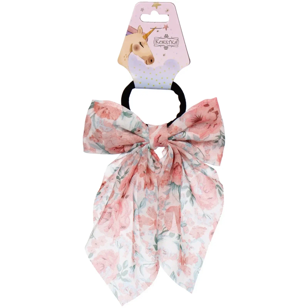 Резинка для волос «ПЕРСЕЯ», пионы, микс 4 цвета, d-5см/11*17см (подвес Кокетка Единорог)