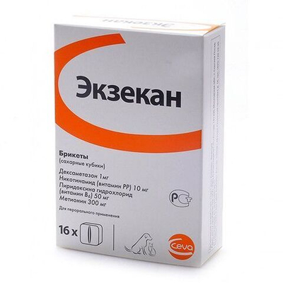 Сахарные кубики Экзекан для лечения дерматитов и экзем у собак и кошек, 16 брикетов