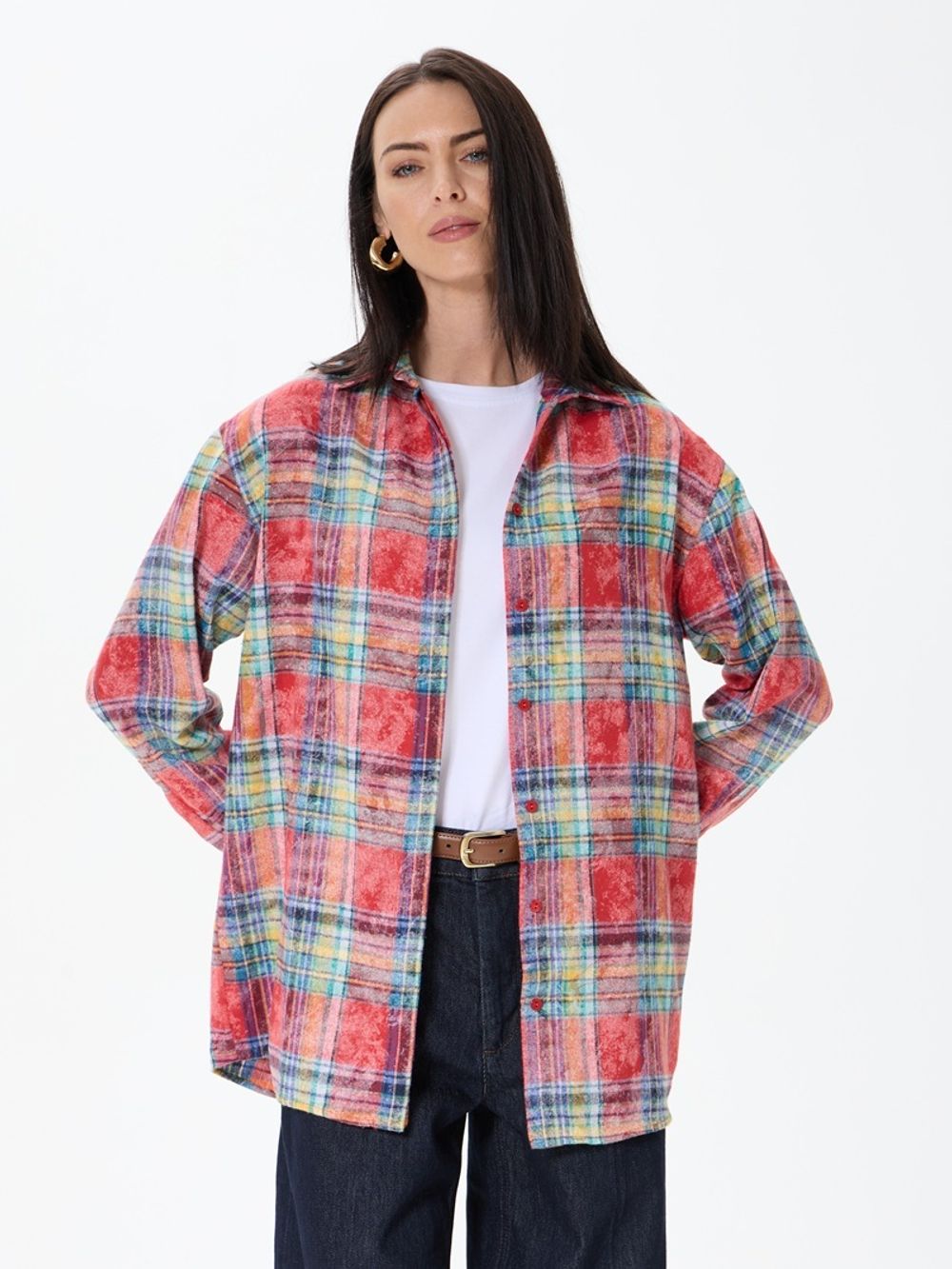 Рубашка Хельсинки удлиненная винтаж клетка