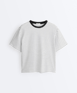 Oysho Футболка Boxy в полоску из смесового хлопка с короткими рукавами, белый